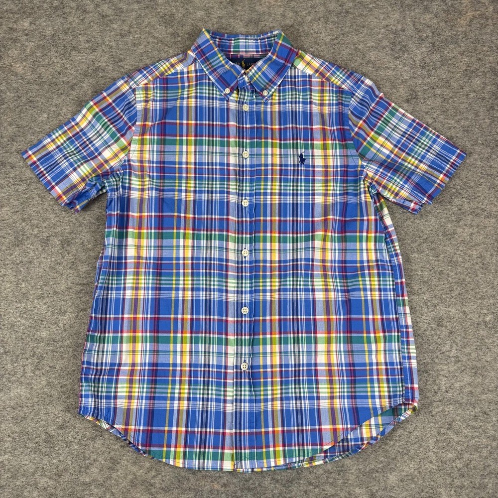 Ralph Lauren Button Down Shirt Colorful Plaid Cotton Boys Large L 14-16